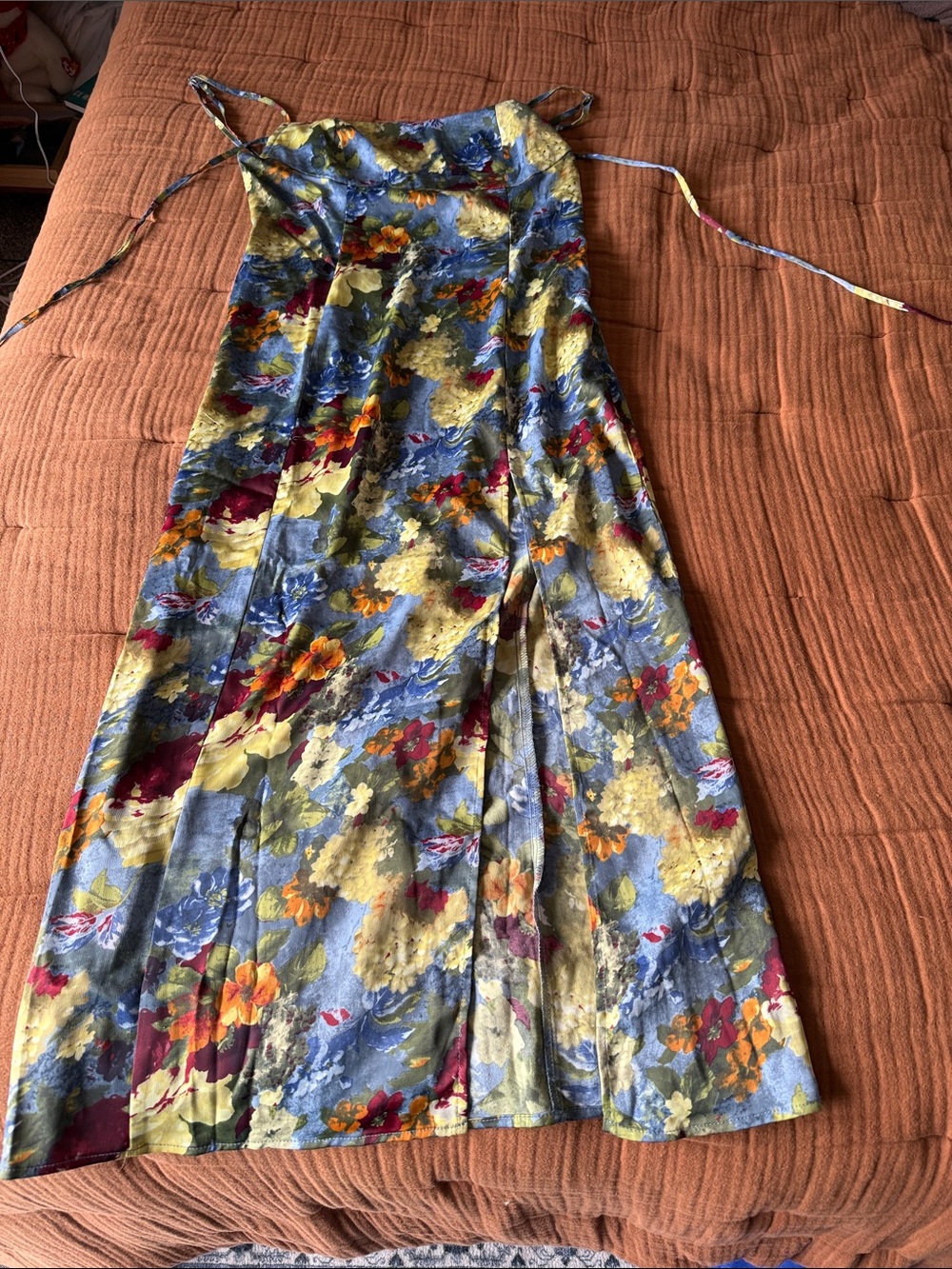 Urban Outfitters Blue Floral Midi Dress with Yellow and Orange Accents